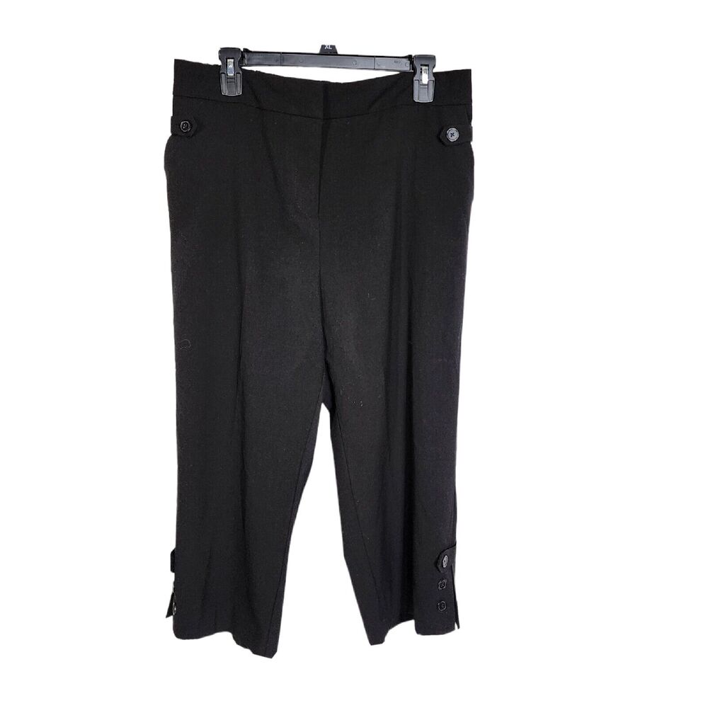Susan Graver Womens Capri Pants Sz Large Chelsea Stretch Button Tab Slit Details